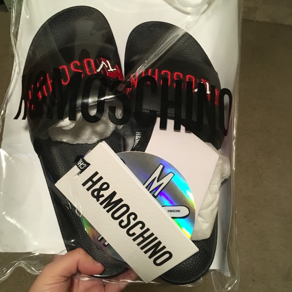 H&M x Moschino Slides with Logo Men’s Black 11.5us